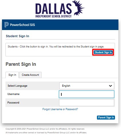 click Student Sign In button