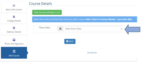 choose the Exam date from the drop down menu