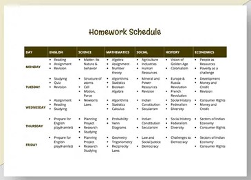  Homework Calendar Template